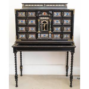 Rare 18th Century Ebony Cabinet Inlaid With Ivory And Stones