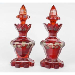  Pair Of Bohemian Glass Bottles – 19th Century Antique