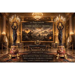 Monumental Pair Of Neoclassical Bronze And Marble Candelabras, After Carrier-belleuse