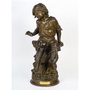 Auguste Moreaux – Sculpture Of A Young Girl, In Patinated Spelter 1890