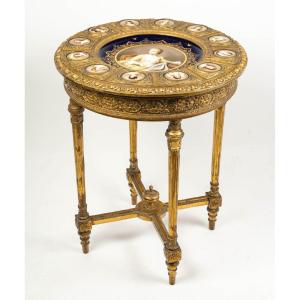 Porcelain Plaque Pedestal Table, Branded And Signed C.heer.