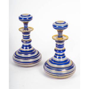 Pair Of Triple-layer Opaline Perfume Bottles, 19th Century