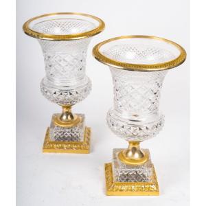Pair Of Baccarat Crystal Vases With Gilt Bronze Mounts, 19th Century