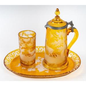 Engraved Bohemian Dinnerware Set, 19th Century Antique