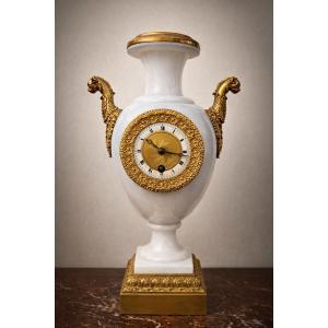 Clock In White Opaline Glass And Mercury-gilt Bronze, Charles X