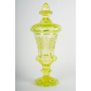 Rare Bohemian Uranium Crystal Bowl, 19th Century