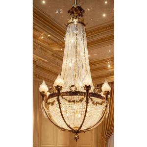 Large Crystal And Gilt Bronze Chandelier, Napoleon III Period - 19th Century