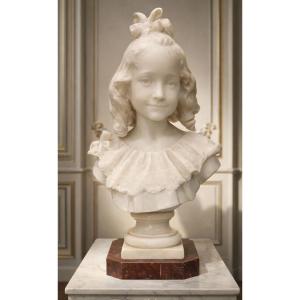 Bust Of A Young Girl In Marble - Laure Coutan-montorgueil, France, Late 19th Century