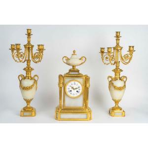 White Marble And Ormolu Mantel Signed Raingo Frères - 19th Century