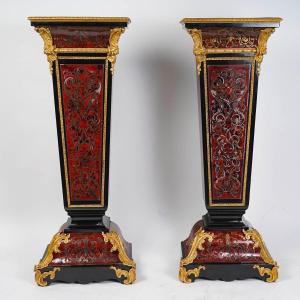 Pair Of Napoleon III Period Columns - Boulle Marquetry - 19th Century