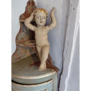 18th Century Painted And Gilded Wooden Child