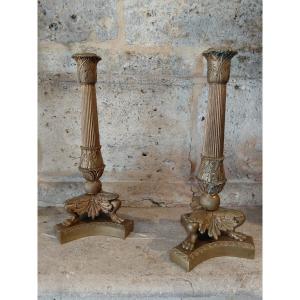 Pair Of 19th Century Bronze Restoration Candlesticks