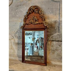 Venetian Wood-paneled Overmantel Mirror, Late 18th/early 19th Century, In Fir And Gilded Wood