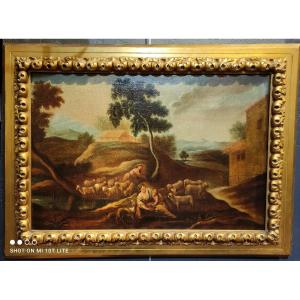 Pastoral Scene, Oil On Canvas 18th Century.
