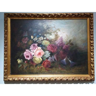 Floral Composition. Oil On Canvas, Late XIXth