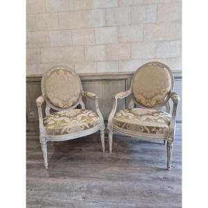 Pair Of Louis XVI Period Armchairs Stamped By Pierre Bernard Received Master In 1766