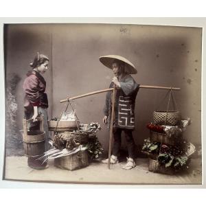 Kusakabe Kimbei, Original Photograph Of A Street Vendor, Japan, Ca. 1880