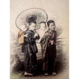 Kusakabe Kimbei, Original Albumen Print Of Children, Japan, Ca. 1880