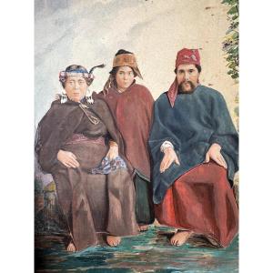 Portrait Of A Mapuche Family, Chile - Argentina, 19th Century