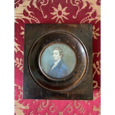 Miniature On Ivory Man With The Redingote Bleue