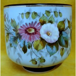 Paris Porcelain Cache Pot Napoleon III 19th Decorated Fleurie.