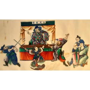 Gouache Painting On Rice Paper Canton School 19th French Concession Imperial China Qin