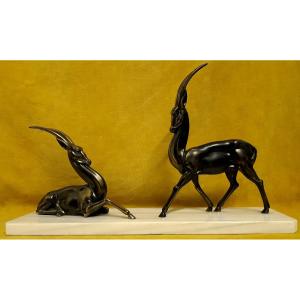 Couple Of Antelope Sable (kenya…) On Art Deco Marble 1930