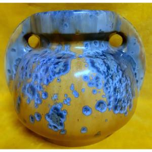 Large Ball Vase Ansé Pierrefonds Crystallized Enamel Stoneware Art Deco 1930