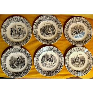 Napoleon Egyptian Campaign, Waterloo… 6 Earthenware Plates Sarreguemines 19th