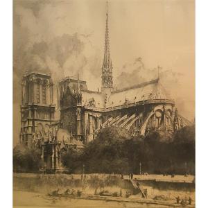 Apse Of Notre Dame De Paris Chalcography From The Louvre By Louis Orr (1879-1961)