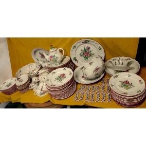Table Service “street Lamp”k G Lunéville 117 Pieces Earthenware Half-porcelain Flower Decor