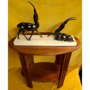 Oval Walnut Pedestal Table Stand 2 Art Deco Trays 30-50