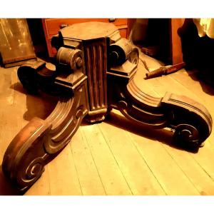 Monumental Table Leg (diameter 140 Cm) Quadripod Mahogany Black Patina Napoleon III 19th