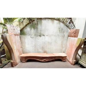 Carved Shell Fireplace Rocaille St Lxv 17-18th Rose Stone Of Burgundy To Be Restored