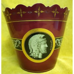 Paris Porcelain Cache Pot Napoleon III 19th Painted Greek Warrior