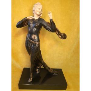 Elegant Chryselephantine Woman Dancing Art Deco Ivory Painted Decor Style 1930