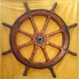 Big Wheel Rudder Bar For Steering Boats Mahogany 20th