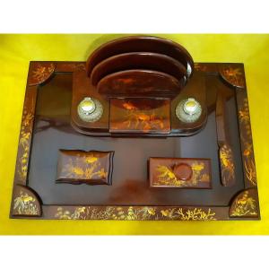 Thanh Ley Lacquer Writing Desk Set (1919-2003) Hanoi School Vietnam