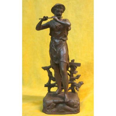 Young Bergére De La Flute Playing