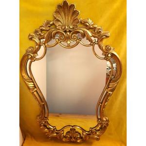 Large Violin-shaped Mirror St Lxv Rocaille Carved Gilded Wood