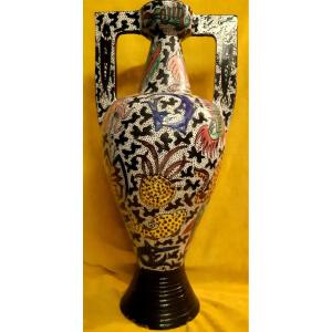 Large Handled Amphora (68 Cm) Oriental Decor Marine Animals 1950-60