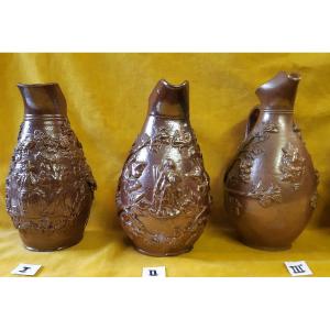 Collection Of 6 High-fired Stoneware Wine Pitchers With A Glossy Finish From Beauvaisis, 19th Century