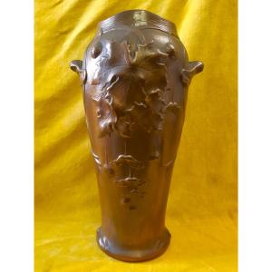 Baluster Vase Barbotine Five Lille Electroplating Art Nouveau By G.de Bruyn (1838-1916)