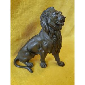 Standing Lion Sculpture In Natural Antique Bronze Patina 19th Napoleon III