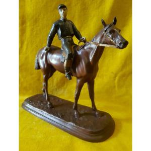 Equestrian Sculpture Of An English Jockey (?) And His Mount At A Walk, 19th Century 