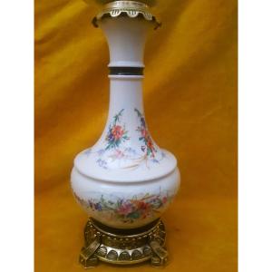 Large Cut Crystal And Porcelain Lamp Decorated With Flowers Napoleon III Bronze Frame 19th Century  