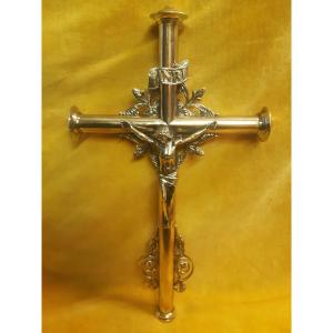 Processional Or Altar Cross Bronze And Gilded Brass Neo-gothic Napoleon III