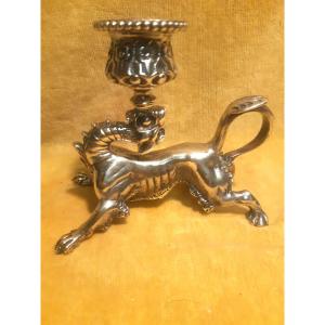 Bronze Griffin Lion Dragon Candlestick, Renaissance Napoleon III, 19th Century 