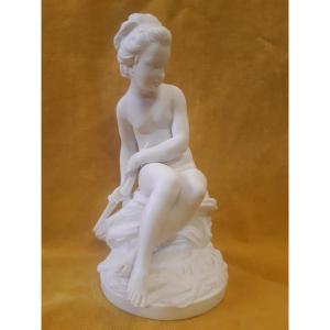 Biscuit Porcelain "psyche Hiding Cupid's Bow" After Falconet (1716-1791) Sèvres (?)