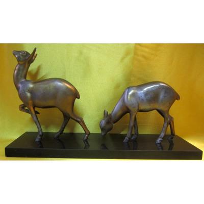 Biches Art Deco Sculpture Animaliére Rochard Irénée